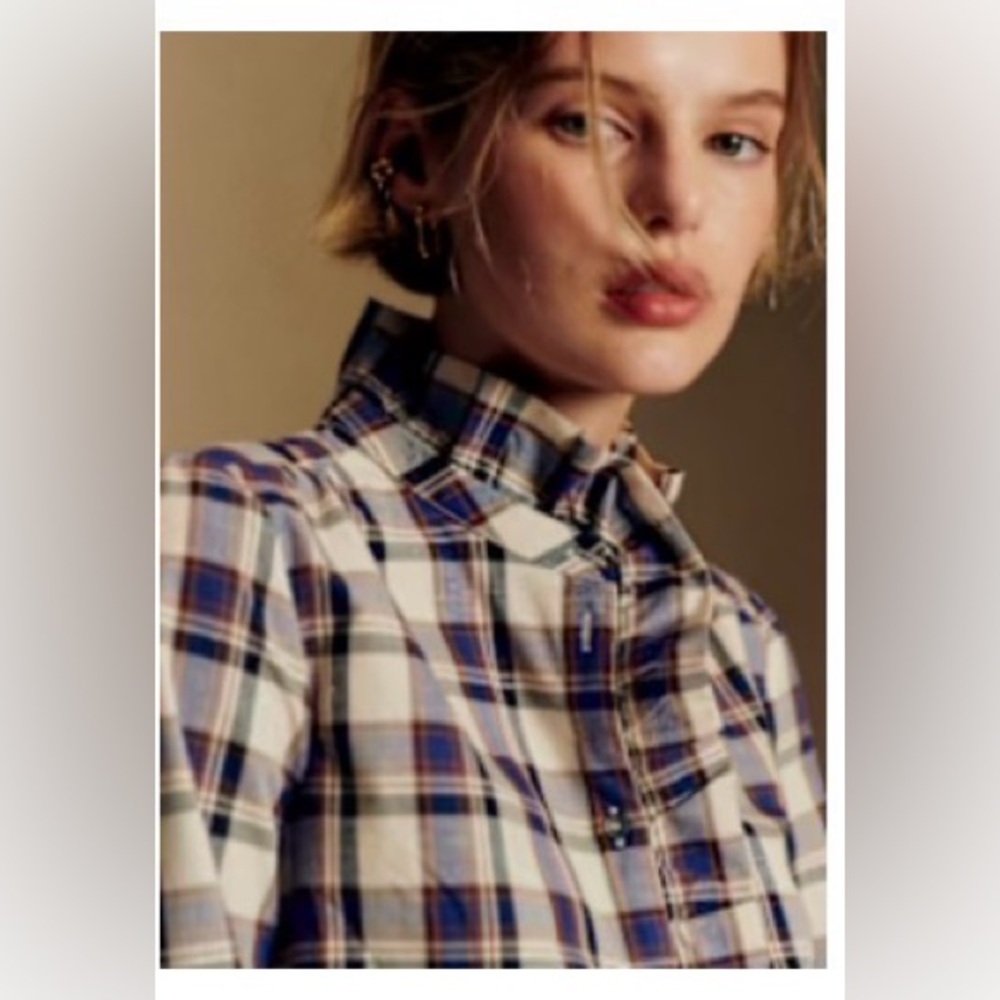 Sezane Chlo Shirt Marine And Ecru Checks - Size 10